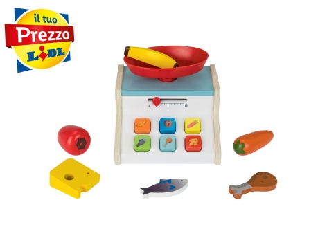 Gioco cassa, bilancia, gelateria, set alzata o cassetta alimentare in legno