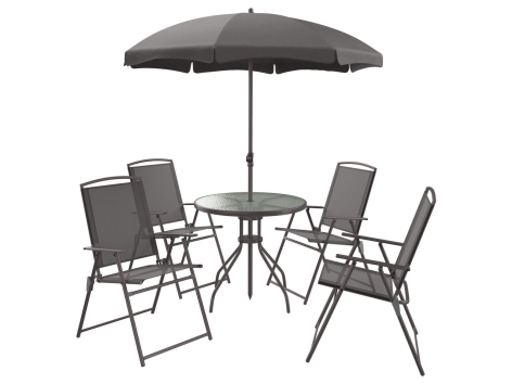 Set tavolo con ombrellone e sedie da giardino
