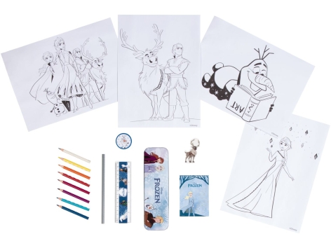 Astuccio con accessori e disegni da colorare "Frozen, Cars"