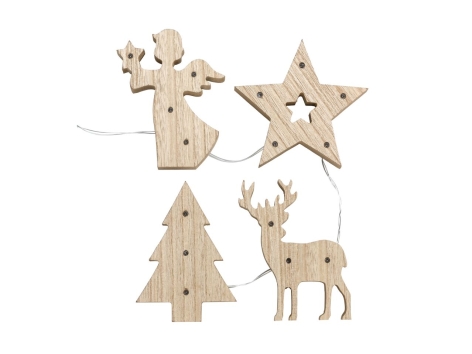 Catena luminosa LED con figure in legno