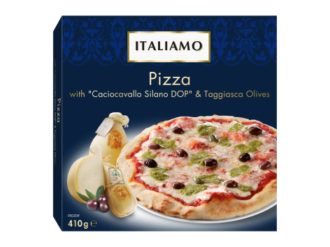 Pizza con “Caciocavallo Silano DOP” e olive taggiasche