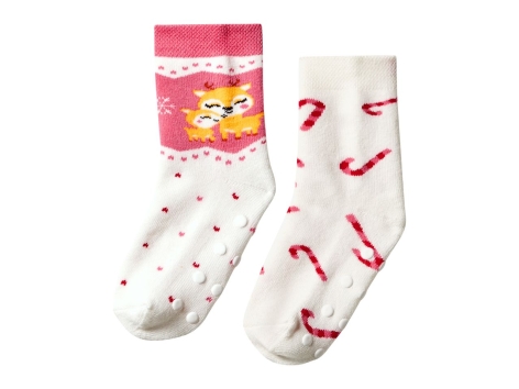 Calze termiche antiscivolo natalizie per bambina, 2 paia