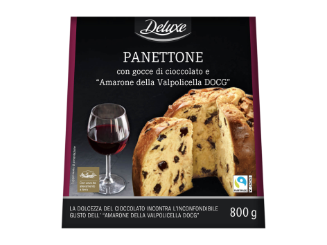Panettone con gocce di cioccolato e "Amarone della Valpolicella DOCG"