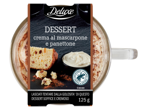 Dessert con crema al mascarpone e panettone